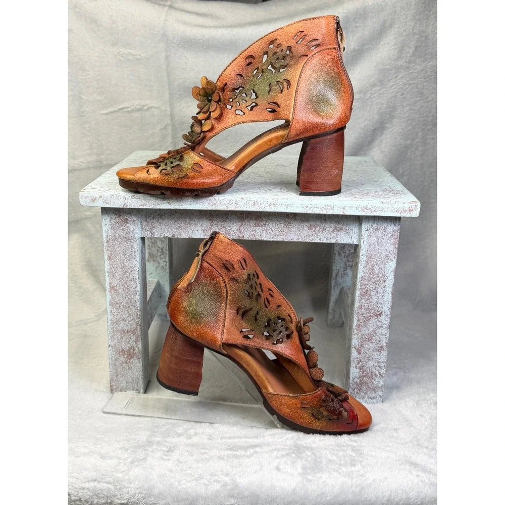 L'Artiste by Spring Step Marieloves Block Heel Sandals Women 39 Brown Multi